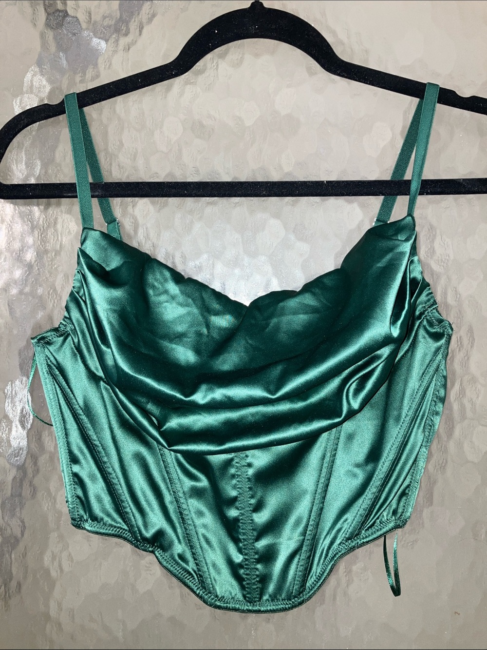 Urban Outfitters Emerald Green Satin Cowl Corset Top Bustier with Boning
